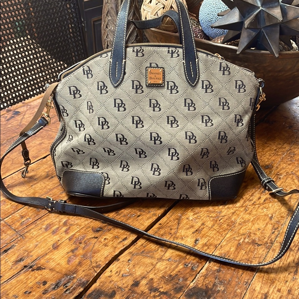 Dooney and Bourke Grey and Black Bag with Lobster Claw Strap Preowned